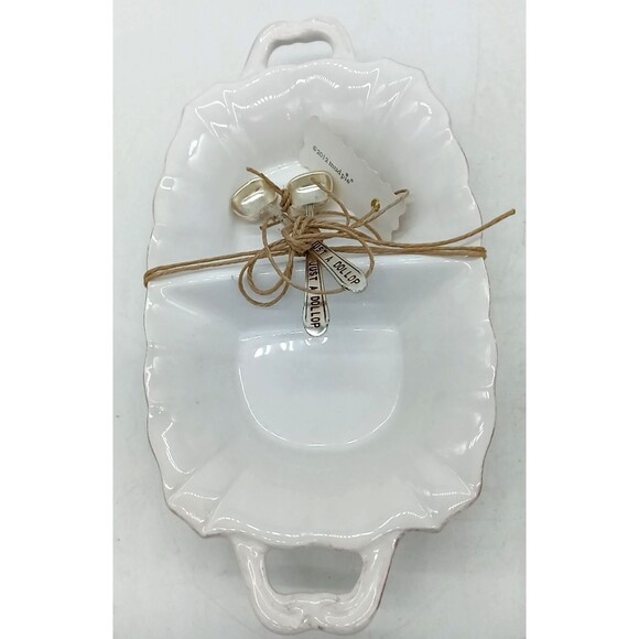 2012 Mudpie Divided Topping Dish With Just A Dollop Spoons NWOB - Picture 3 of 6